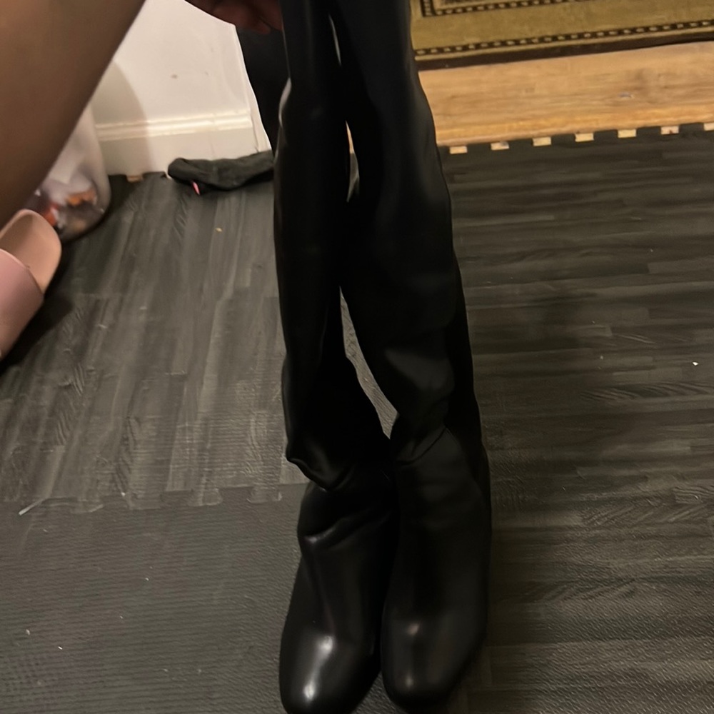 Knee high stretch wide calf black boots
